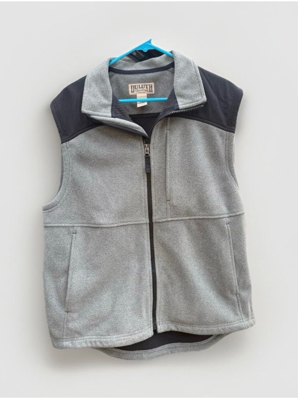 Duluth Trading Co Gray Fleece Vest with Black Shoulder Panels
